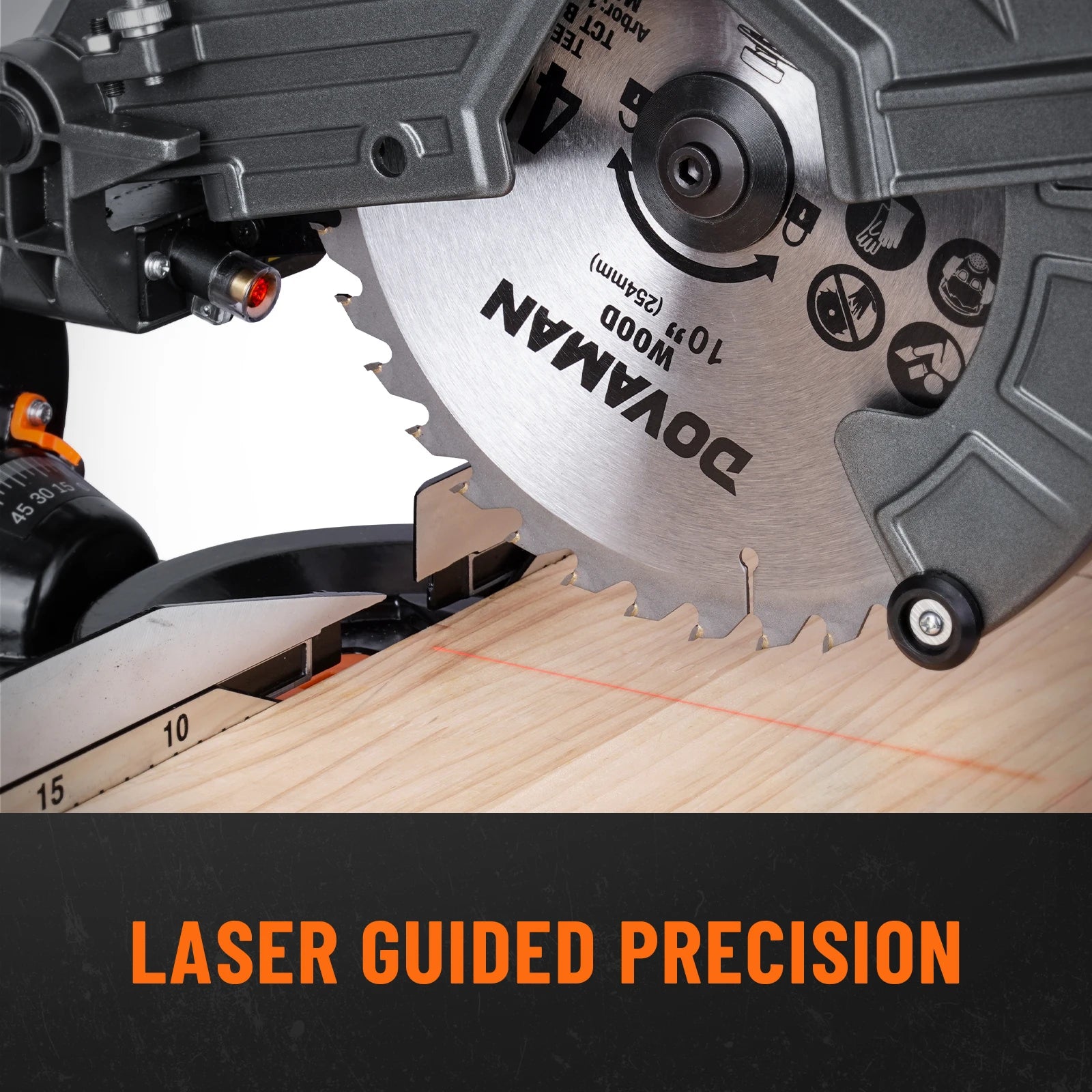 DOVAMAN 10″ Sliding Compound Miter Saw, Power Tool, Laser Guide, 3 TCT Blades, 5000/3200RPM, 0–45° Bevel
