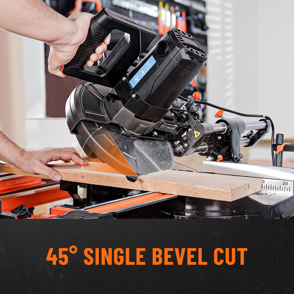 DOVAMAN 10″ Sliding Compound Miter Saw, Power Tool, Laser Guide, 3 TCT Blades, 5000/3200RPM, 0–45° Bevel