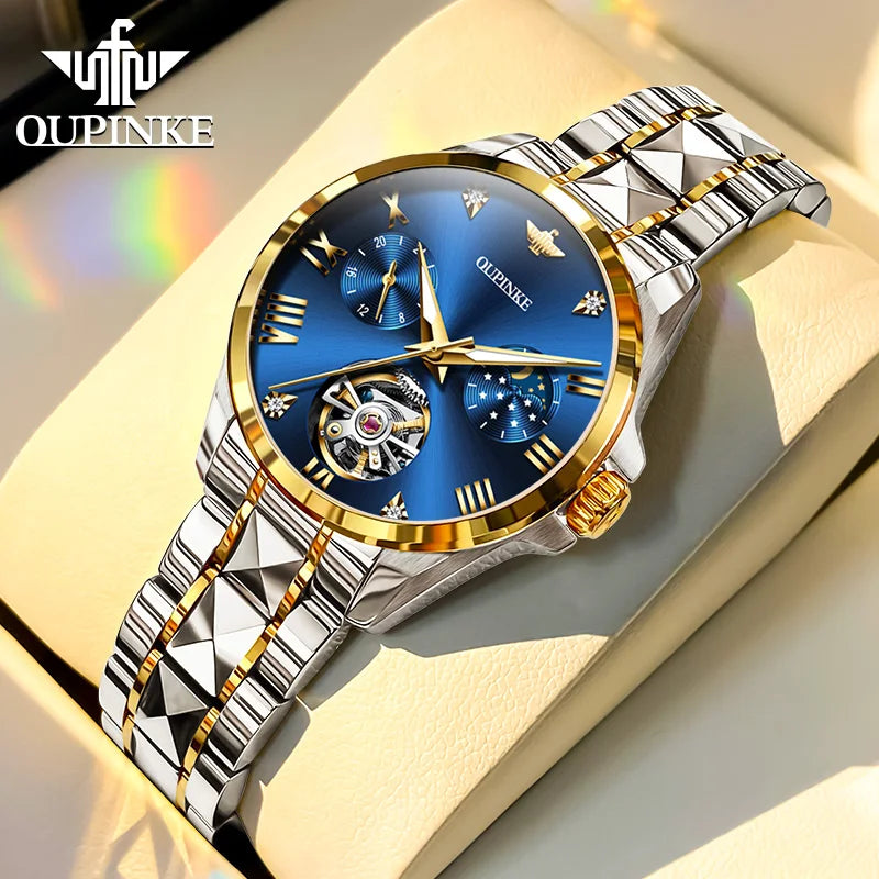 OUPINKE 3202 Women Watch Original Tungsten Steel Moon Phase Waterproof Watch Luxury Swiss Brand Women Automatic Mechanical Watch