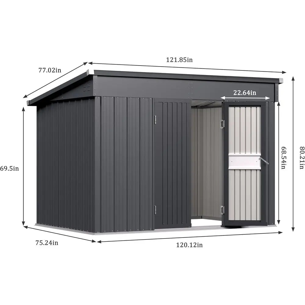 10' x 6' Outdoor Metal Storage Shed with Double Doors and Keyed Locks, Waterproof Garden Utility Shed for Patio and Backyard