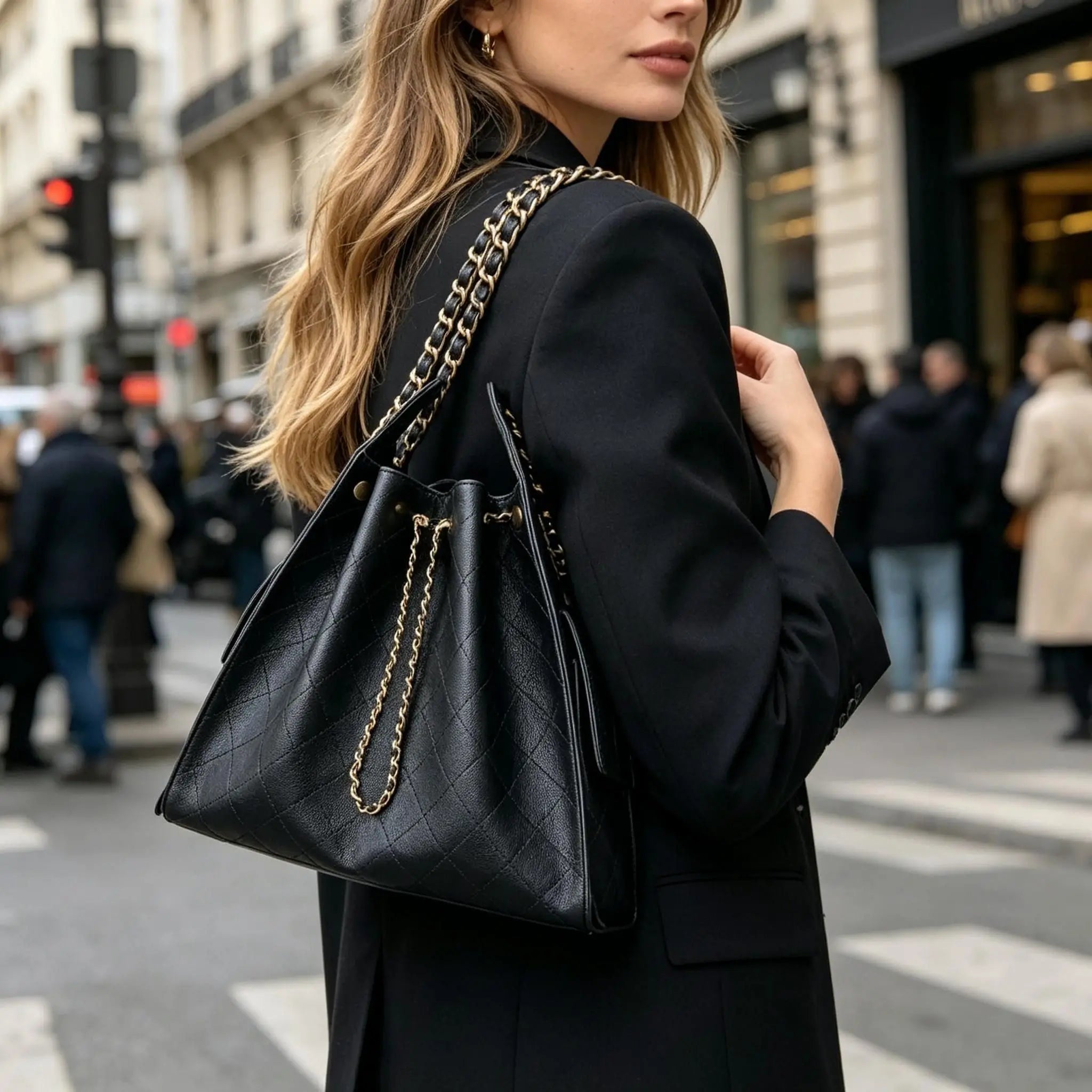 Spring Summer Commuter Bucket Bag Chain Shoulder Crossbody Grid Small Fragrance Style Soft Leather Bag Luxury bag