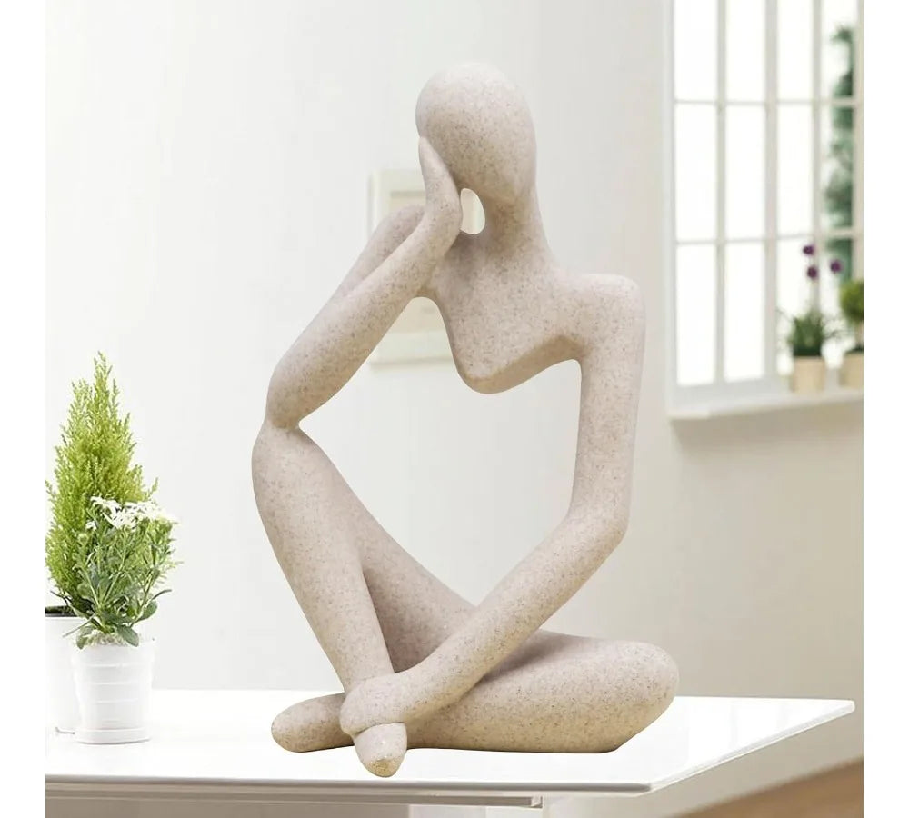 Abstract Thinker Sculpture, Sandstone Resin Statue Ornament, Large Home Office Decor, Housewarming Gift