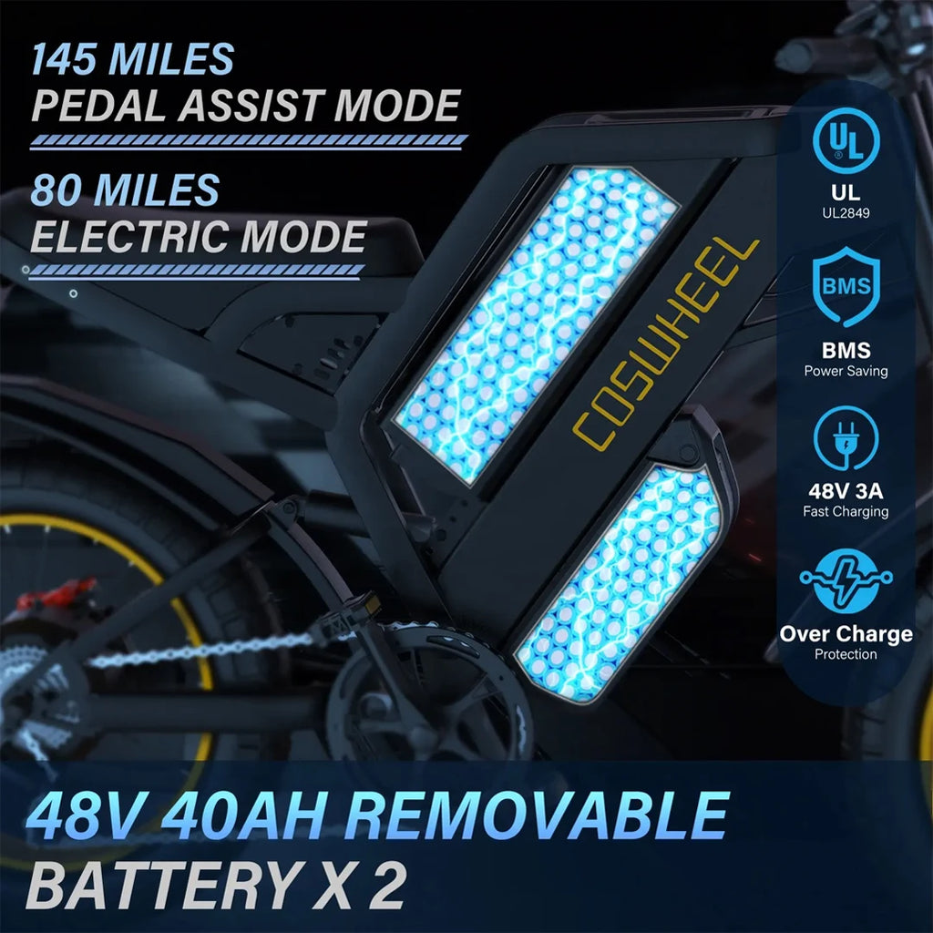 Coswheel Electric bike for Adult 3000W Dual Motor 40AH Battery Off-Road Motorcycle Mountain Bikes 20Inch Electric bike Fatbike