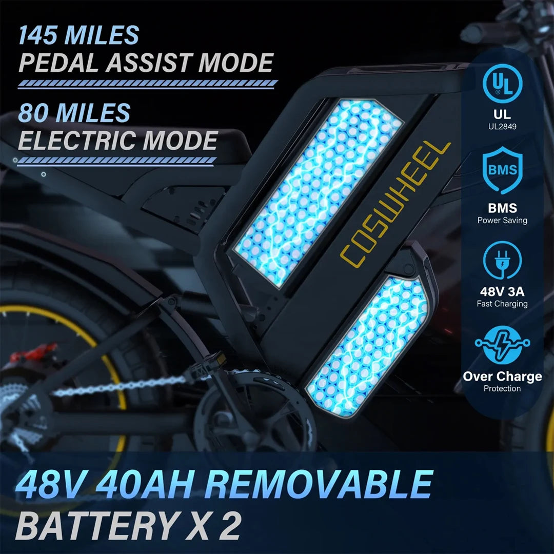 Coswheel Electric bike for Adult 3000W Dual Motor 40AH Battery Off-Road Motorcycle Mountain Bikes 20Inch Electric bike Fatbike