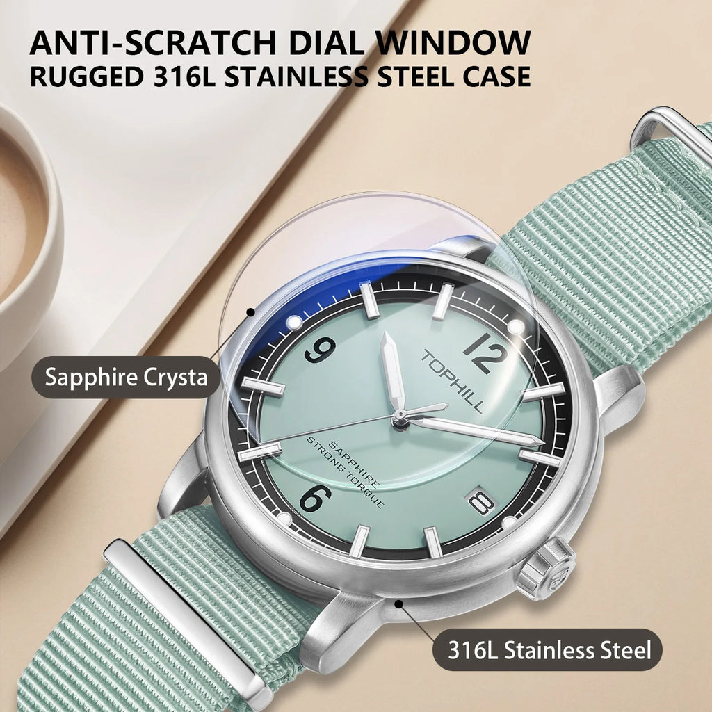 TOPHILL Fashion Quartz Watch for Men Green Luminous Sport Style Sapphire Vintage Design 2 Straps Included