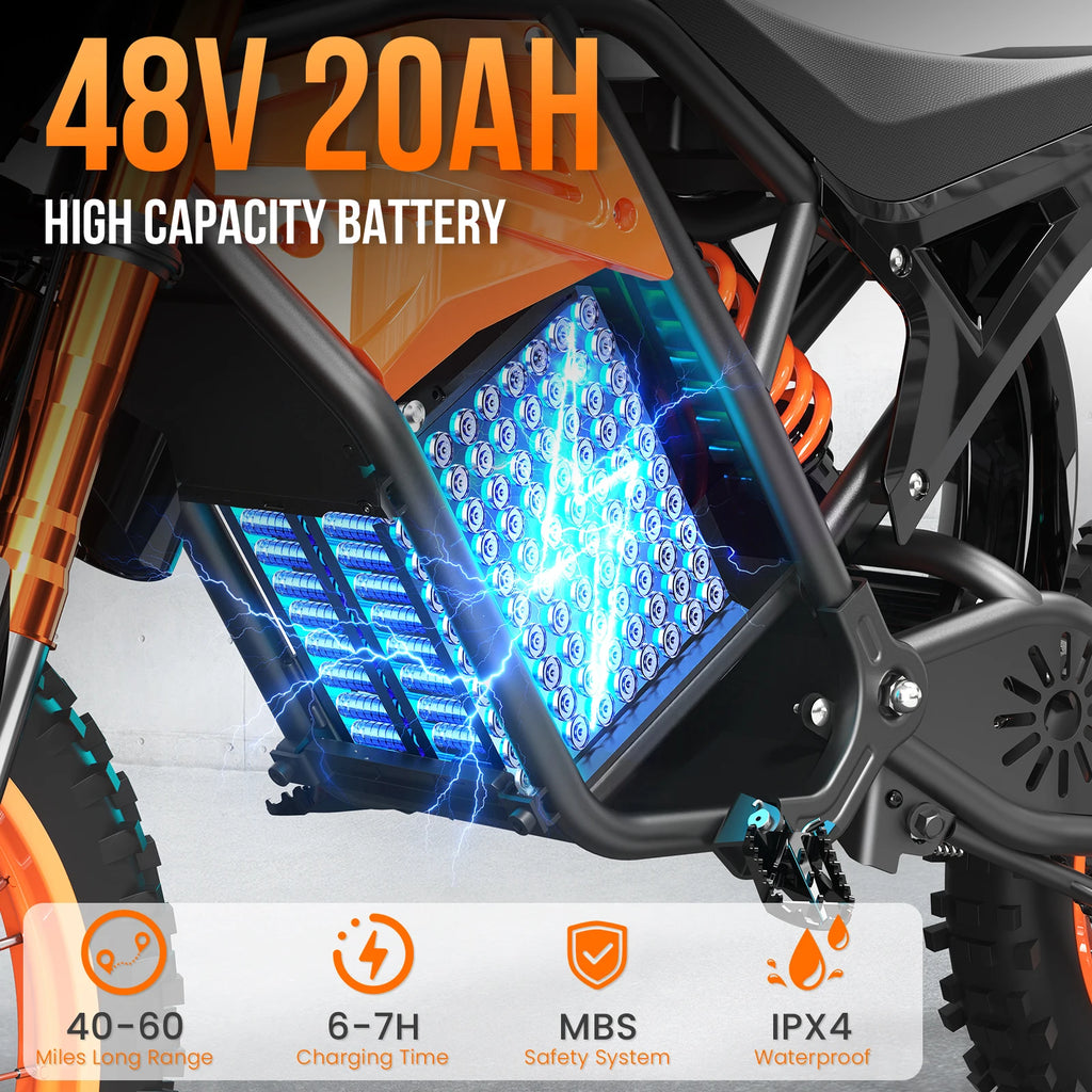 Spacewalk 48V Electric Dirt Bike for Adults, 3000W Peak Power Motor with 14"/12" Fat Tire, 37.5MPH 60 Miles Range Electric bike