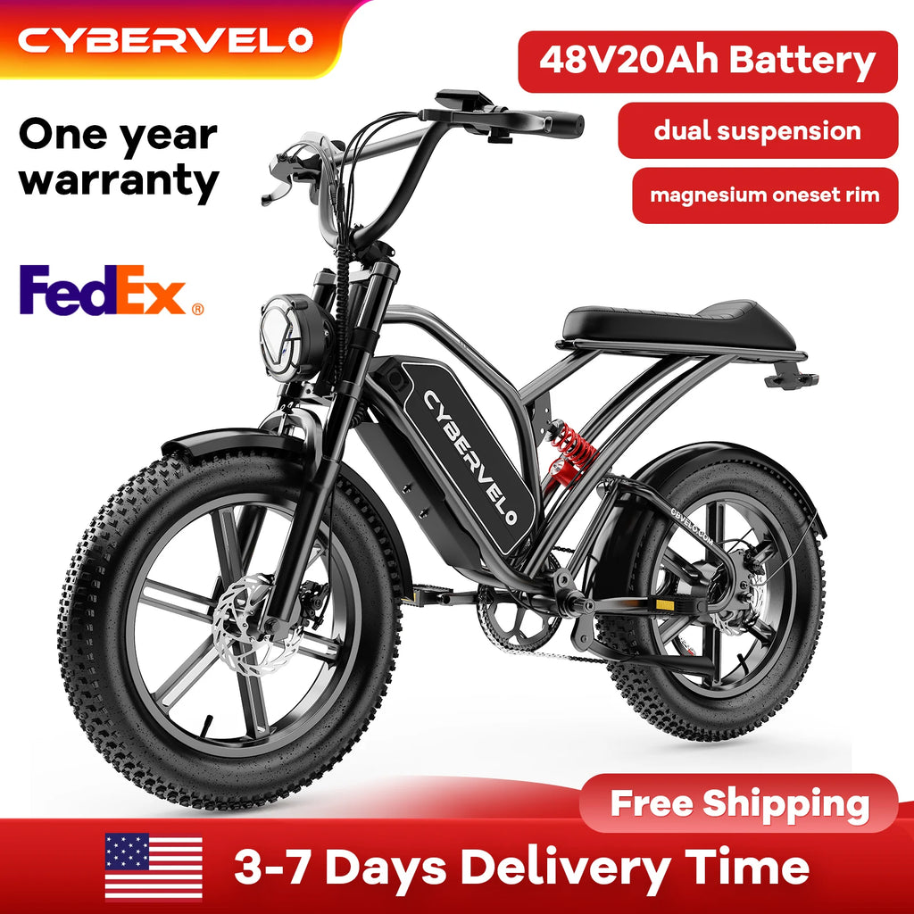 1600W Peak 20x4.0 Inch Wide Fat Tire All Terrain Ebike, 48V 20AH/30AH Removable Battery, Long Range Off Road Adult Electric Motorcycle EK11