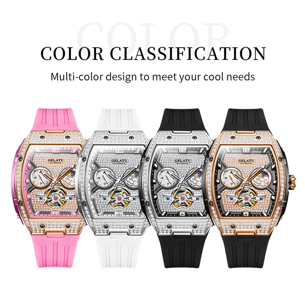 GELATU beautiful ladies' watches waterproof Diamond dial Automatic mechanical watch for women skeleton genuine brand wristwatch