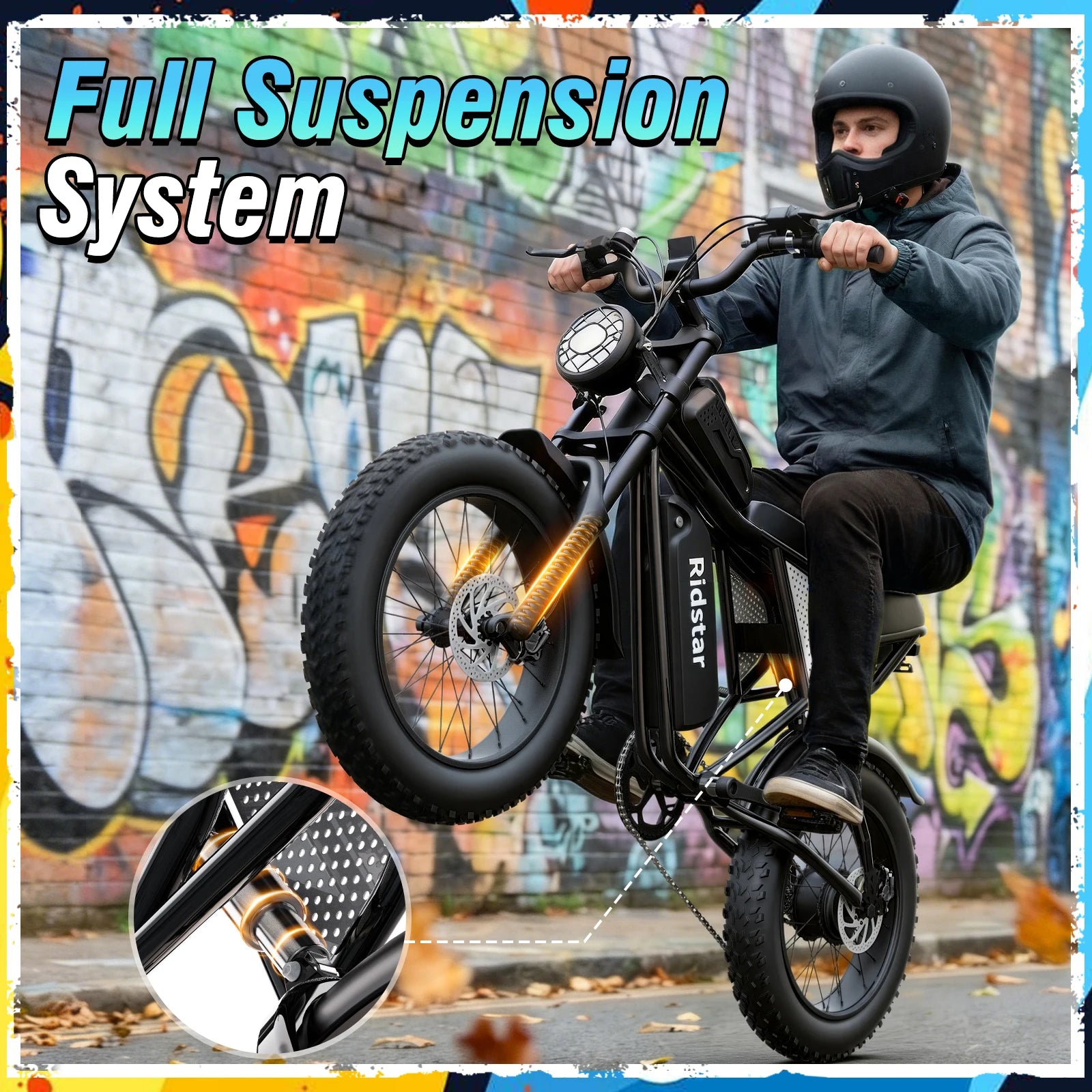 Ridstar Electric Bike for Adults Peak 1500W 31 MPH 48V 15.6AH MINI30 E-Bike Electric Bicycle 20x4" Fat Tire Mountain Bike