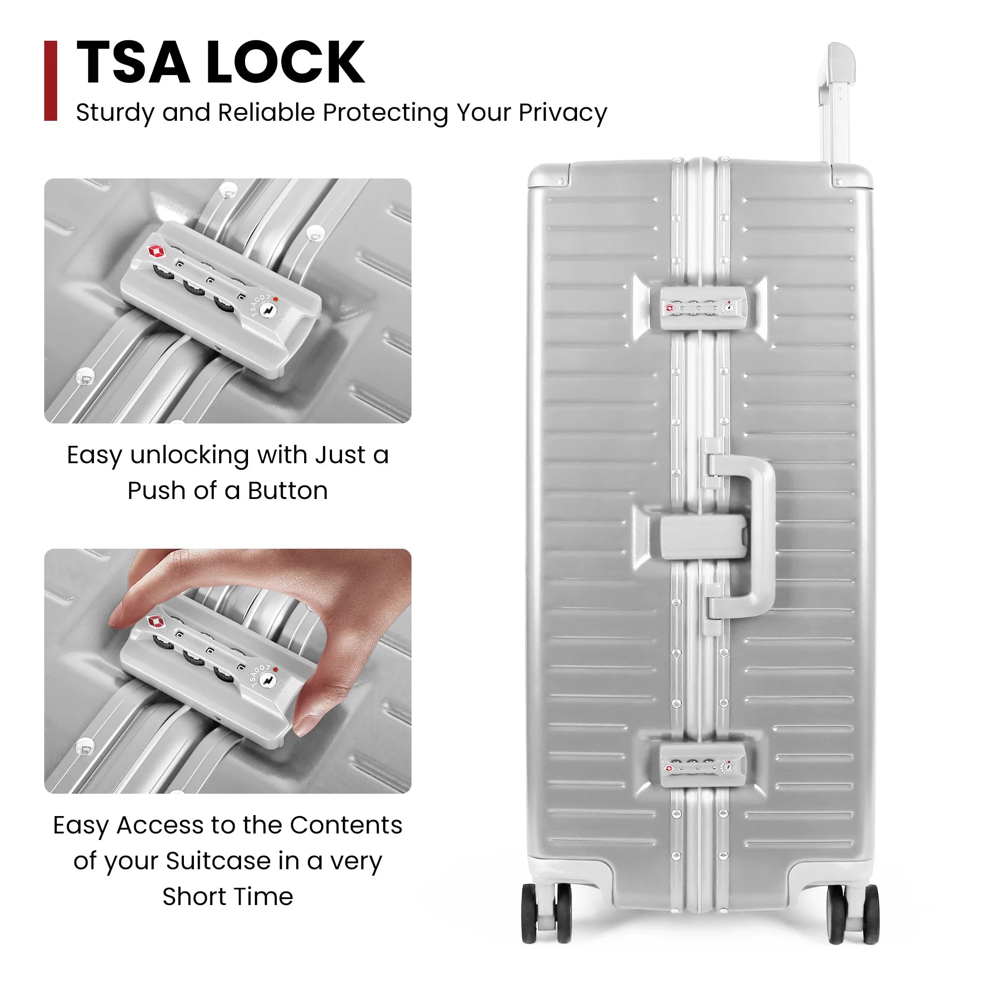 Trolley Luggage 20inch 28inch High Quality Aluminum Frame Rolling Suitcase Carry-On Luggage With Spinner Wheels & TSA Lock