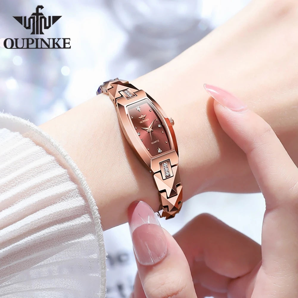 OUPINKE 3242 Women Watch Automatic Mechanical Rose Gold High Quality Solid Tungsten steel Strap Original Quartz Movement Watches