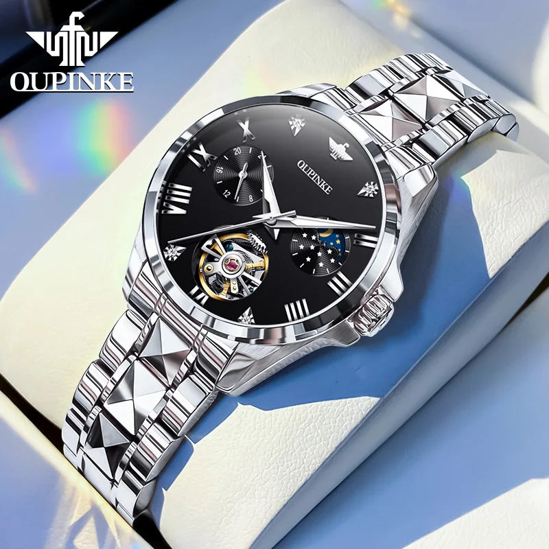 OUPINKE 3202 Women Watch Original Tungsten Steel Moon Phase Waterproof Watch Luxury Swiss Brand Women Automatic Mechanical Watch