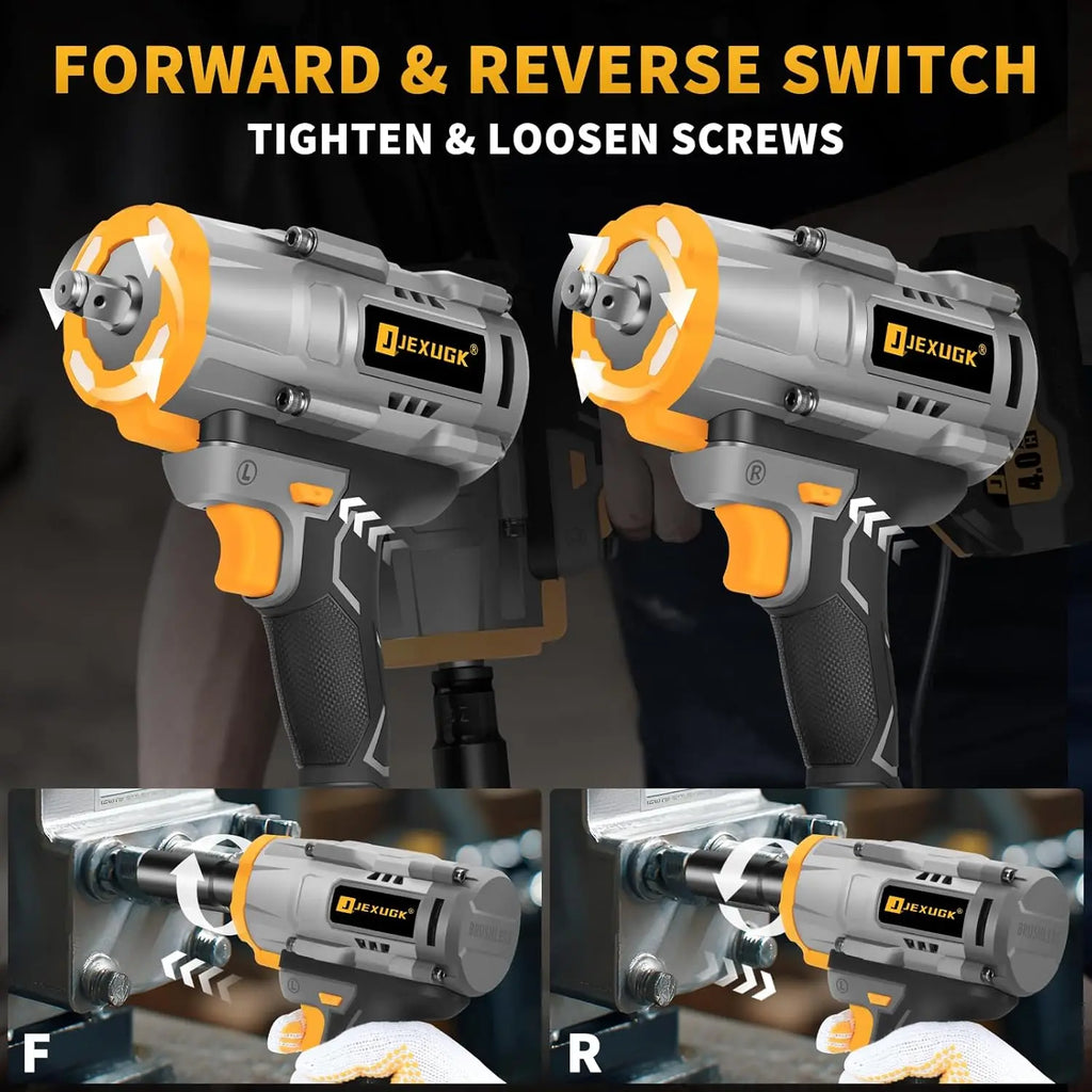 1600Nm Cordless Impact Wrench 21V 1/2' Brushless with 2x4.0Ah Batteries & 6 Sockets
