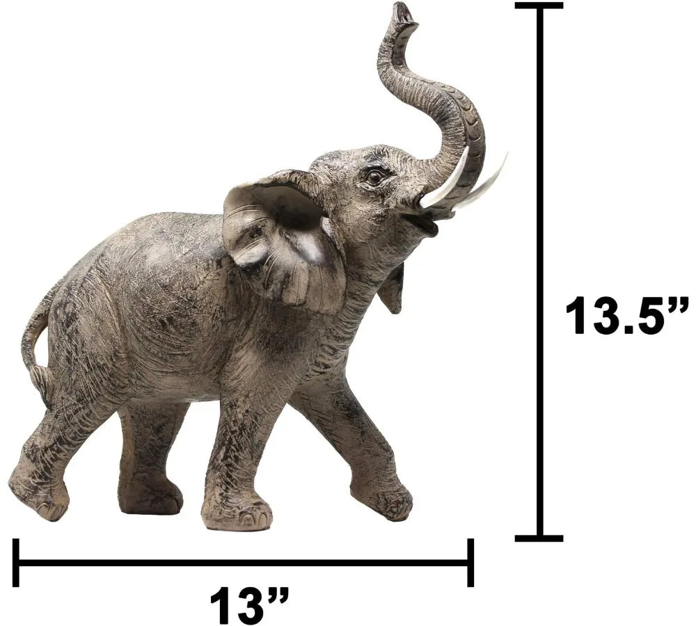 Large 13" African Elephant Statue with Trunk Up, Home Decor Sculpture for Women, Gift for Elephant Lovers