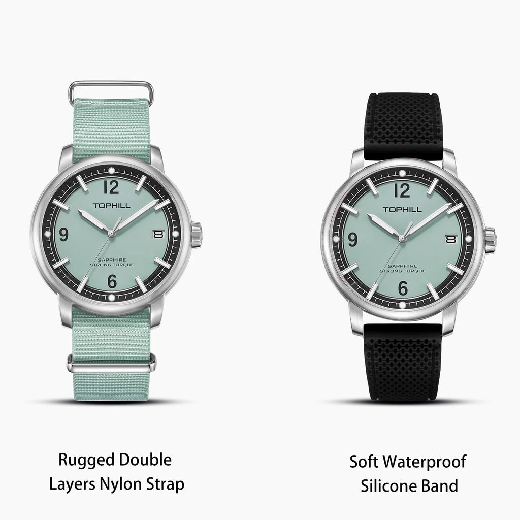 TOPHILL Fashion Quartz Watch for Men Green Luminous Sport Style Sapphire Vintage Design 2 Straps Included