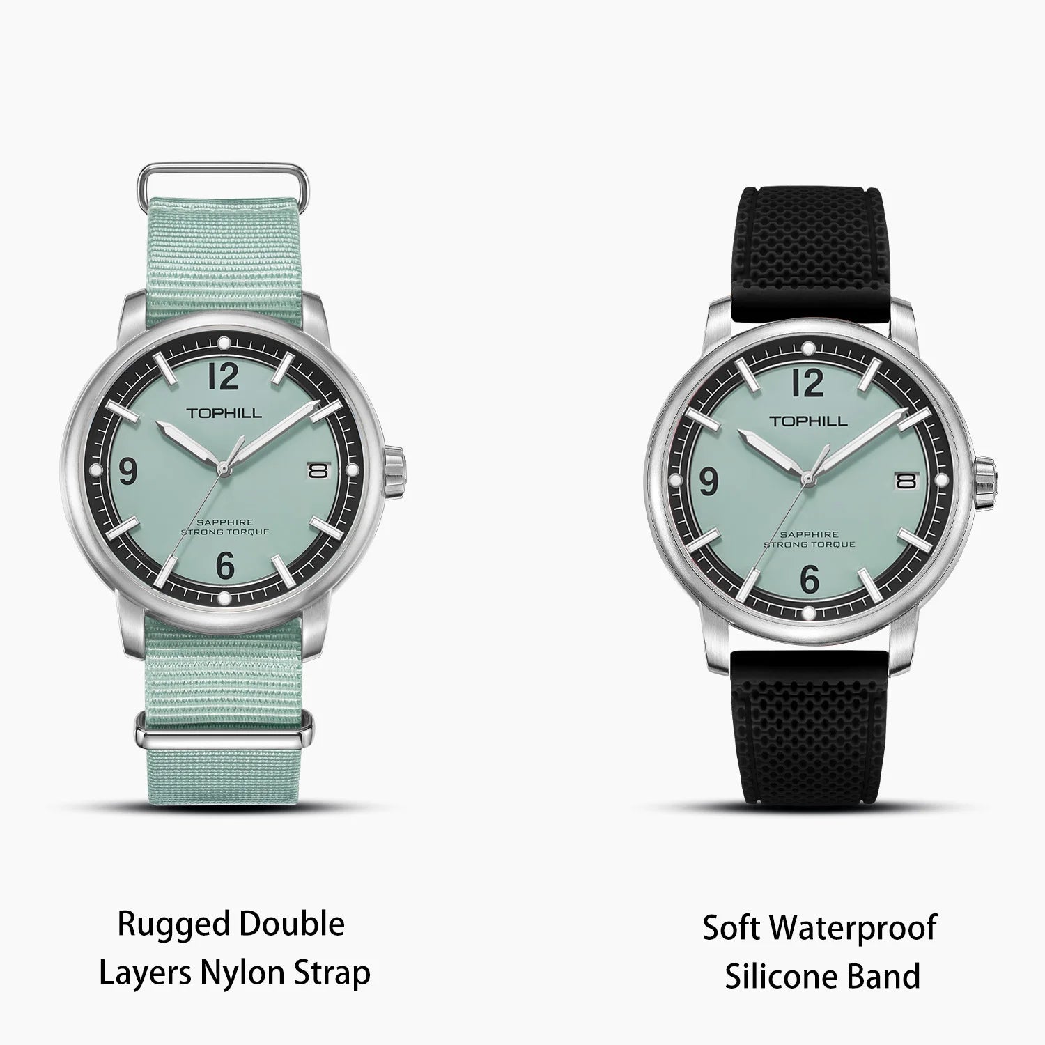 TOPHILL Fashion Quartz Watch for Men Green Luminous Sport Style Sapphire Vintage Design 2 Straps Included
