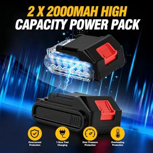21V Cordless Drill Set with 2 Batteries, Charger & 87PCS Tools
