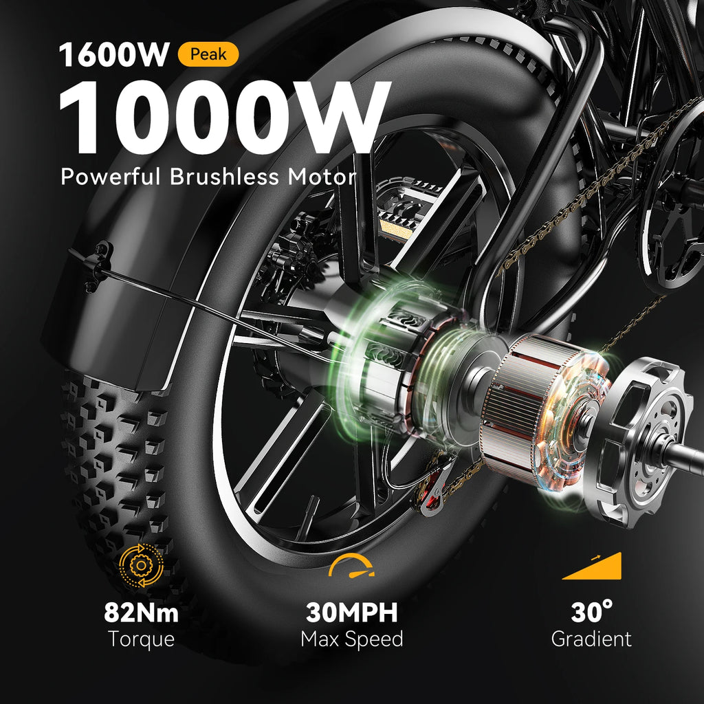 1600W Peak 20x4.0 Inch Wide Fat Tire All Terrain Ebike, 48V 20AH/30AH Removable Battery, Long Range Off Road Adult Electric Motorcycle EK11