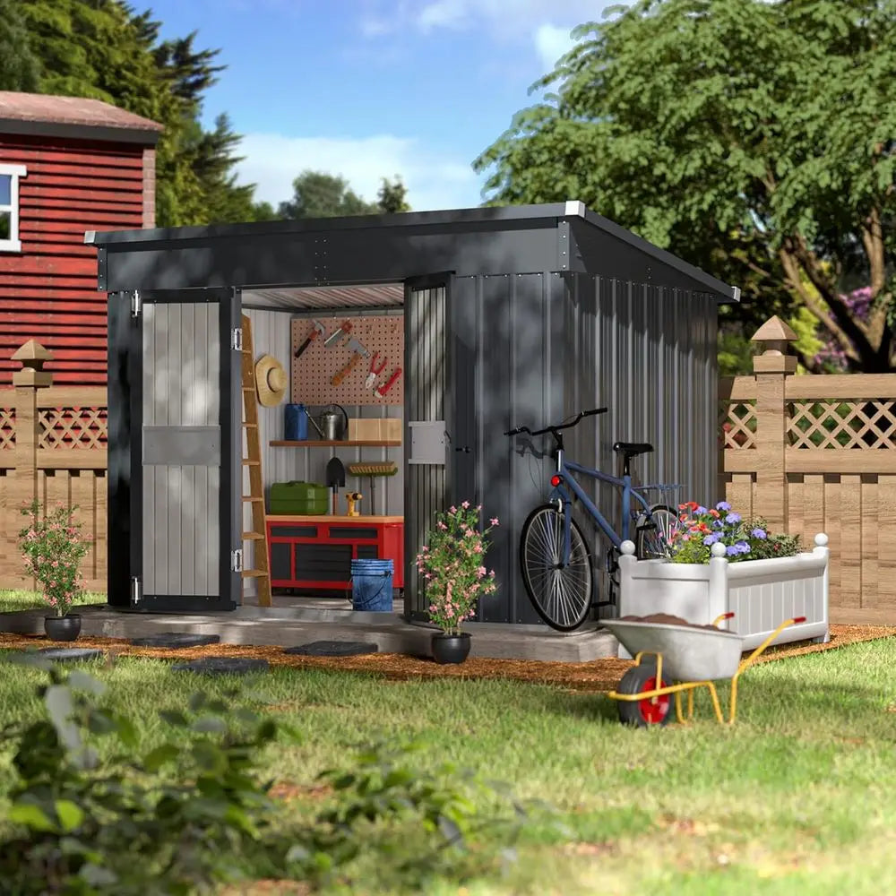 10' x 6' Outdoor Metal Storage Shed with Double Doors and Keyed Locks, Waterproof Garden Utility Shed for Patio and Backyard