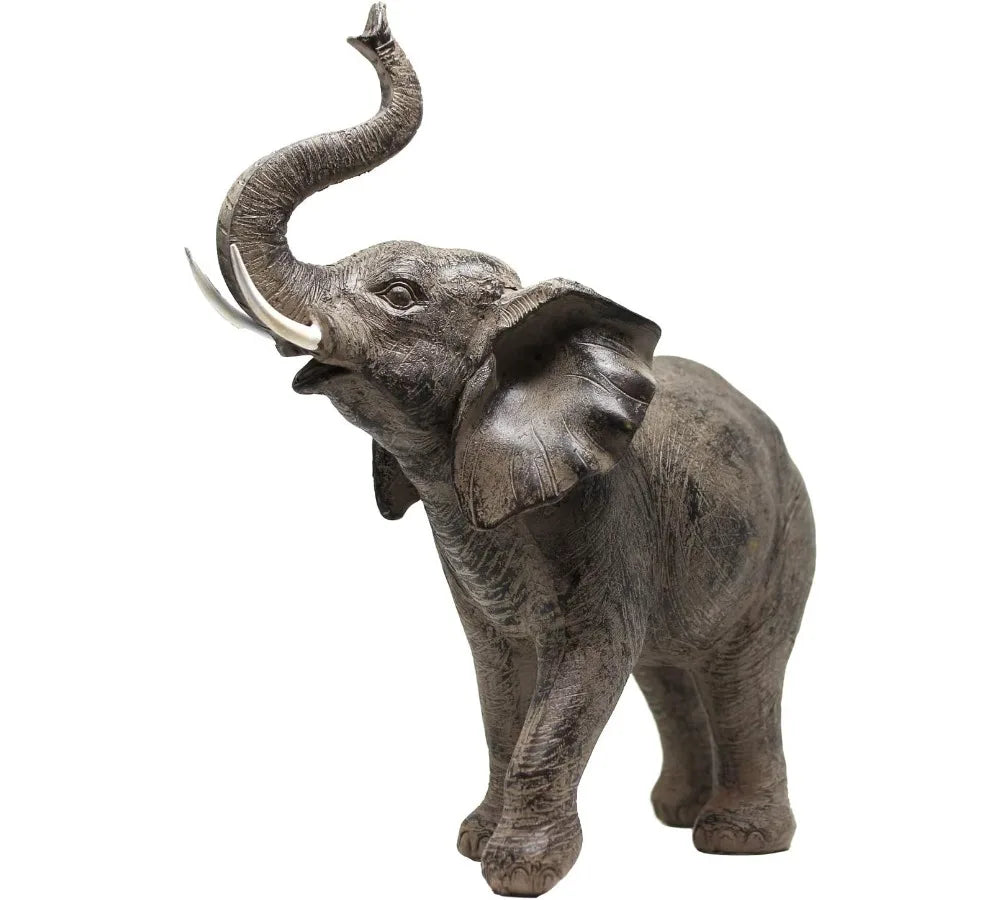 Large 13" African Elephant Statue with Trunk Up, Home Decor Sculpture for Women, Gift for Elephant Lovers