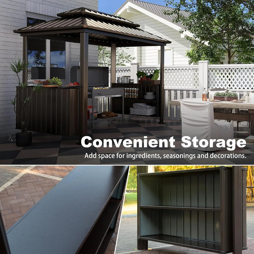 6x10ft Hardtop Grill Gazebo Outdoor Bbq Canopy Double Galvanized Steel Roof Patio Cabinets Ceiling Hooks Backyard Lawn Garden Br