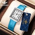 OUPINKE 3182 Simple Womens Watches Elegant Rectangular Dial Quartz Watch Leather strap Date Waterproof Original Lady Wristwatch