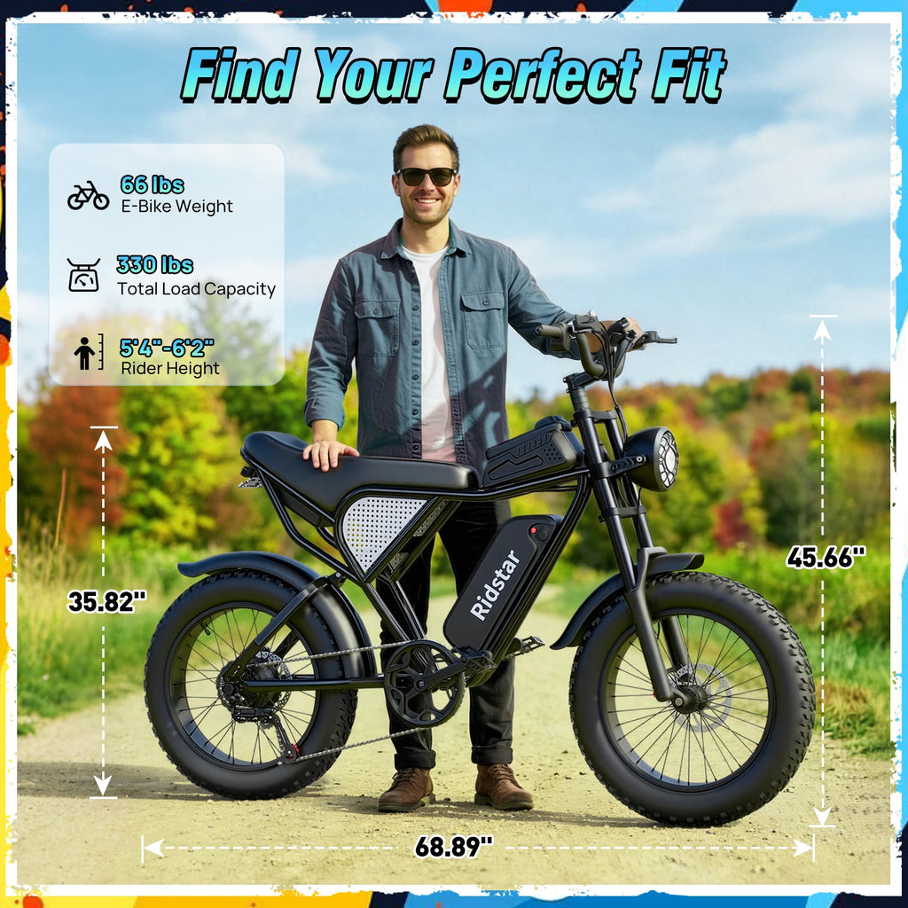 Ridstar Electric Bike for Adults Peak 1500W 31 MPH 48V 15.6AH MINI30 E-Bike Electric Bicycle 20x4" Fat Tire Mountain Bike
