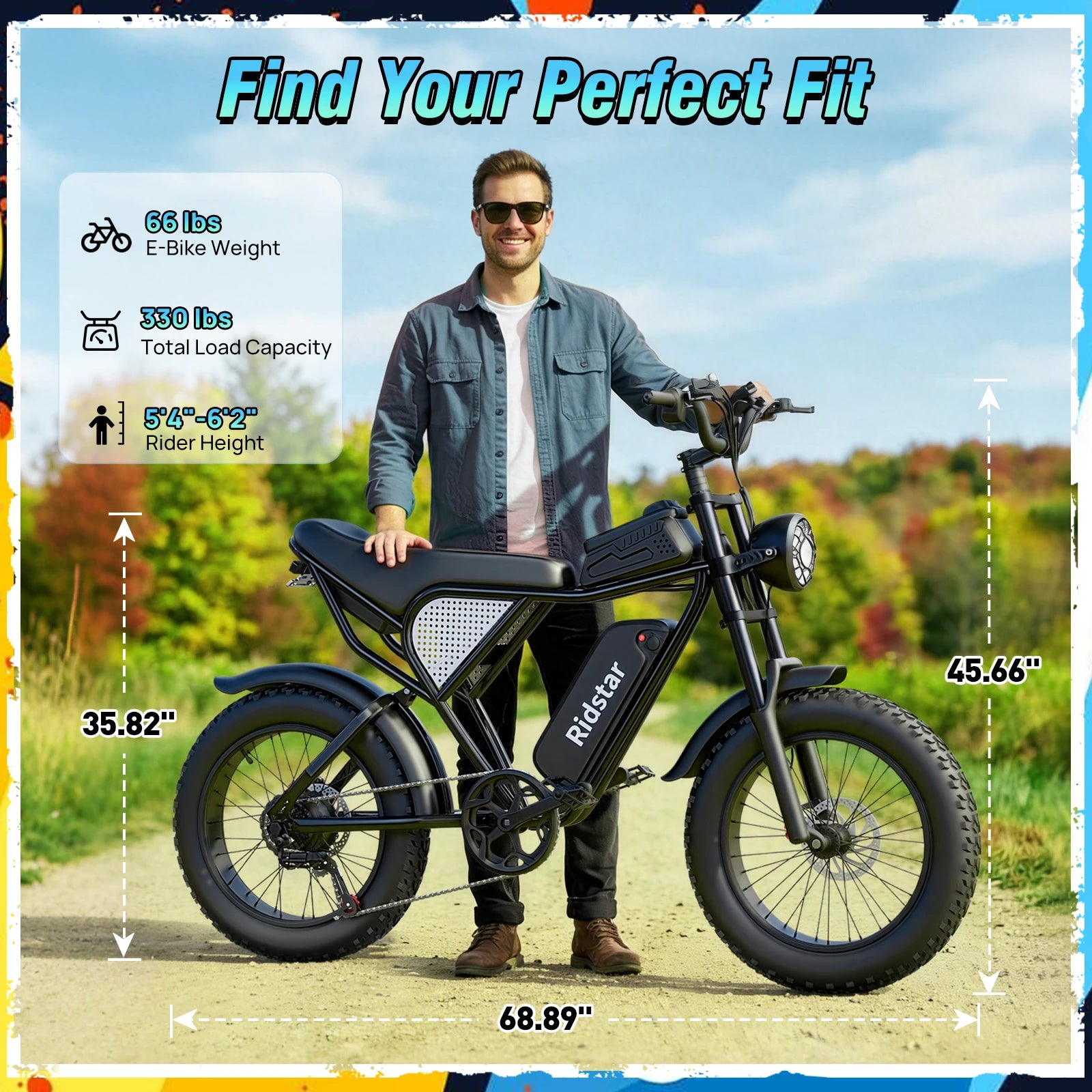 Ridstar Electric Bike for Adults Peak 1500W 31 MPH 48V 15.6AH MINI30 E-Bike Electric Bicycle 20x4" Fat Tire Mountain Bike