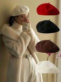 Women's Monochrome Pumpkin Wool Beret, Korean-Japanese Holiday Gift Cap