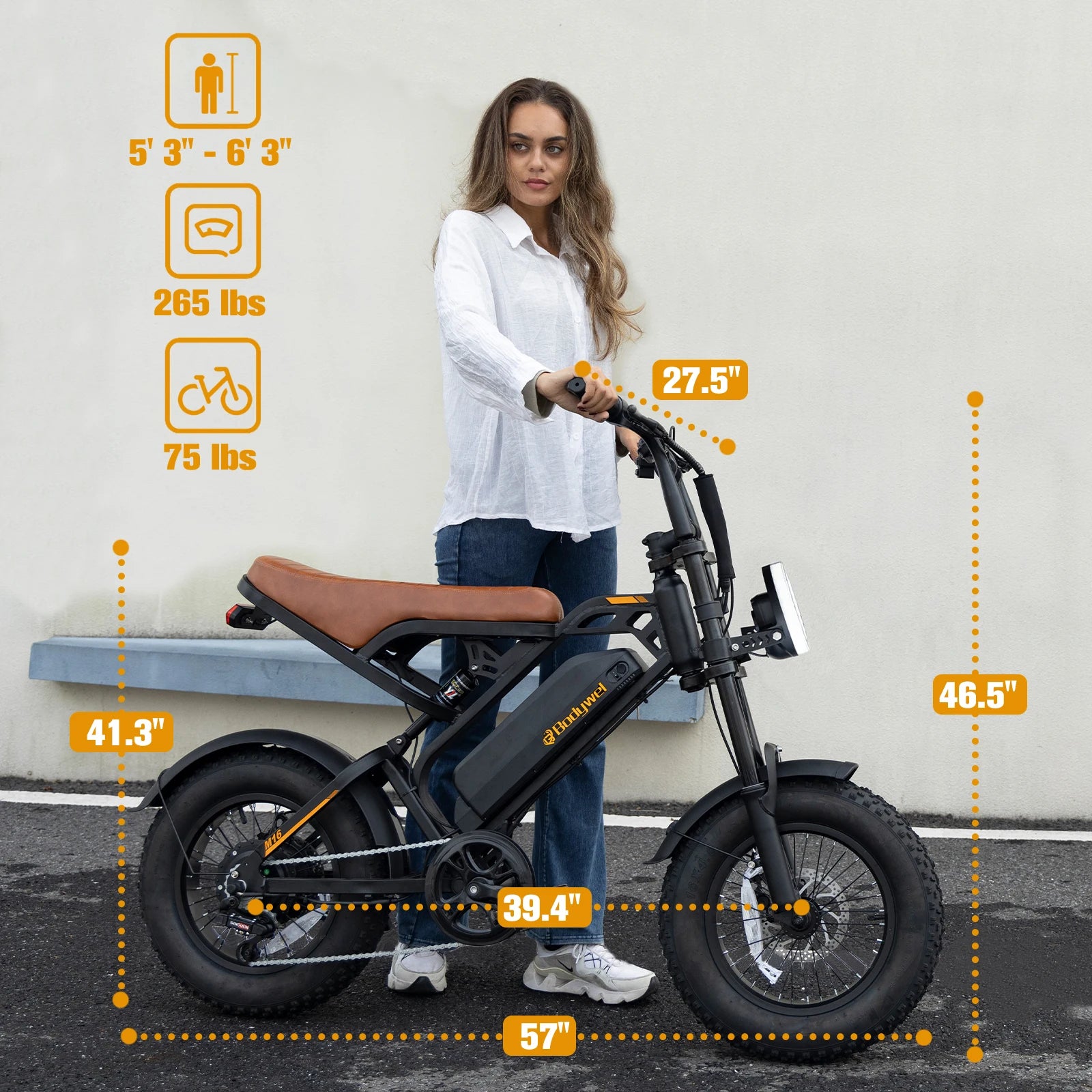 Bodywel M16 Fat Tire Electric Bike 1500W Peak Motor 16" x 4.0 Off-Road E-Bike 40 Mile Range Removable Battery Electric Bicycle
