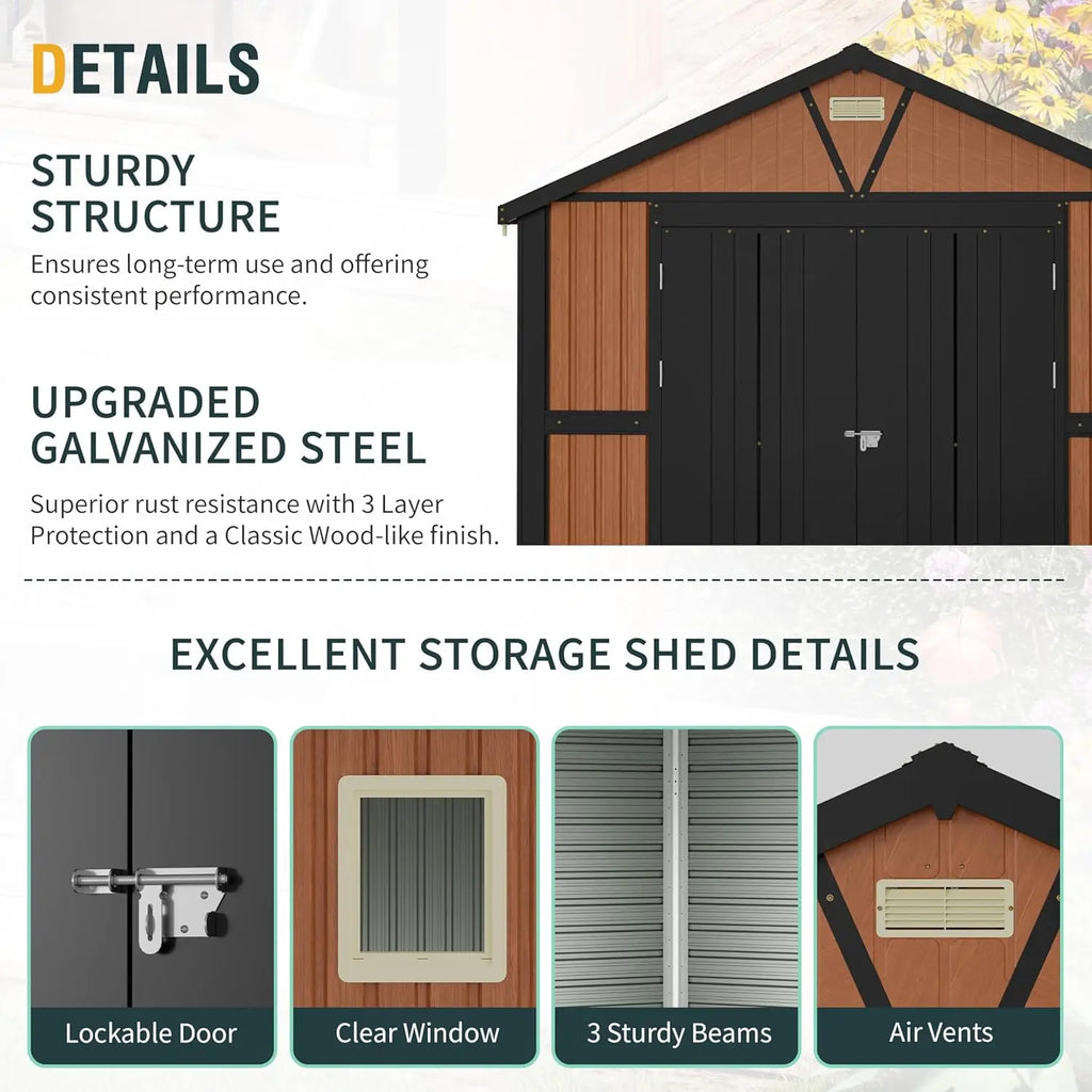 10x12 Ft Outdoor Storage Shed, Extra Large Metal Shed with Lockable Doors, 2 Windows, Outside Steel Tiny House Ideal for Garden,