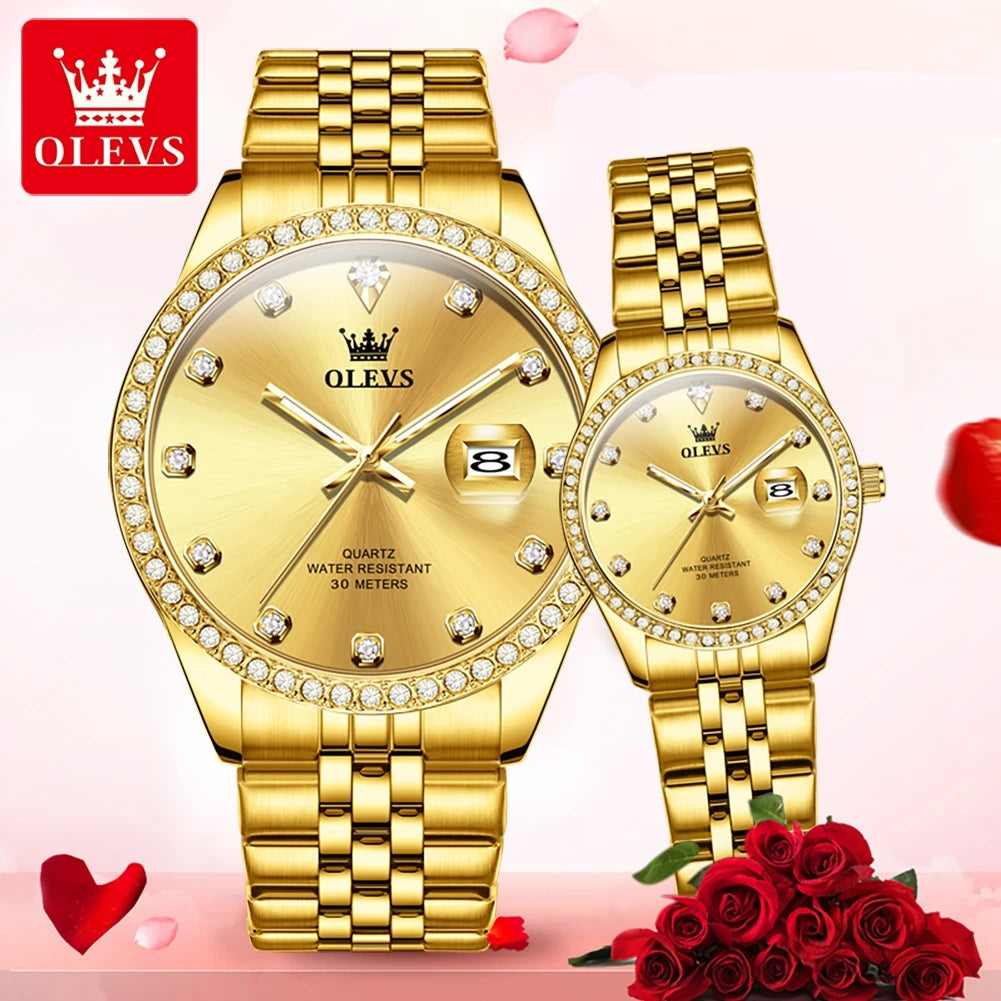 OLEVS Luxury Couple Watches Top Brand Original Quartz Watch for Man Waterproof Luminous Date Stainless Steel Classic Fashion
