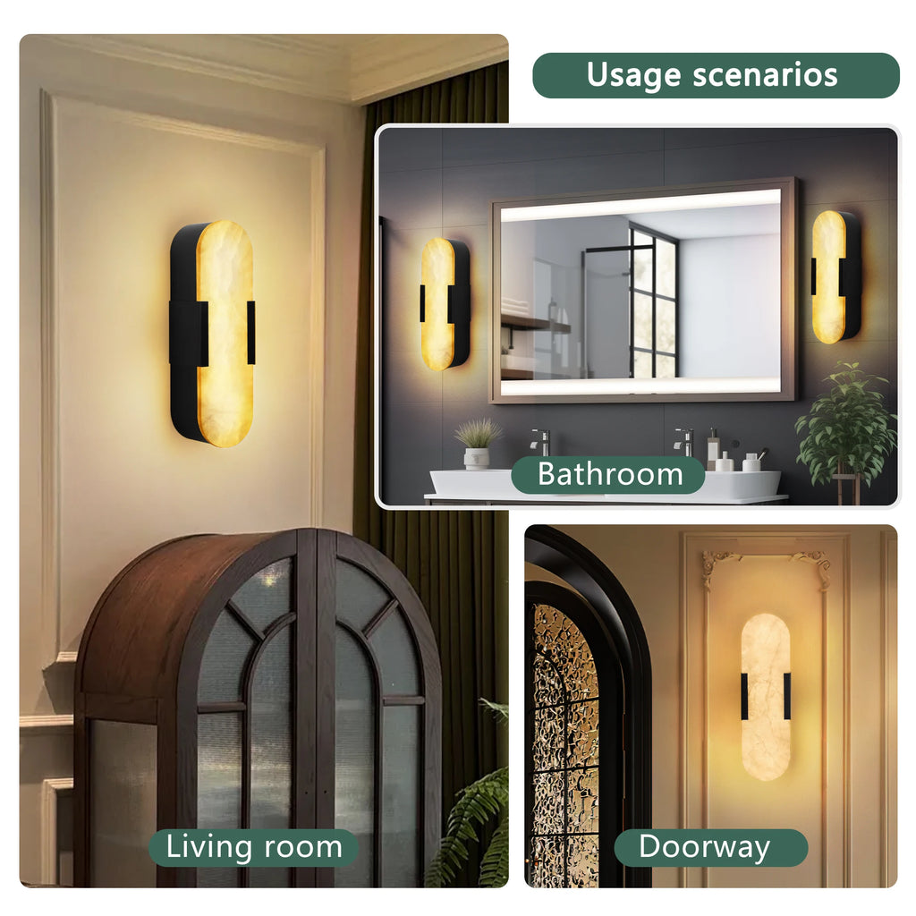 2-Pack Marble Wall Lamps Spanish Natural Marble Lampshade Matte  Metal Frame Dimmable Led Wall Lights for Living Room / Hallway