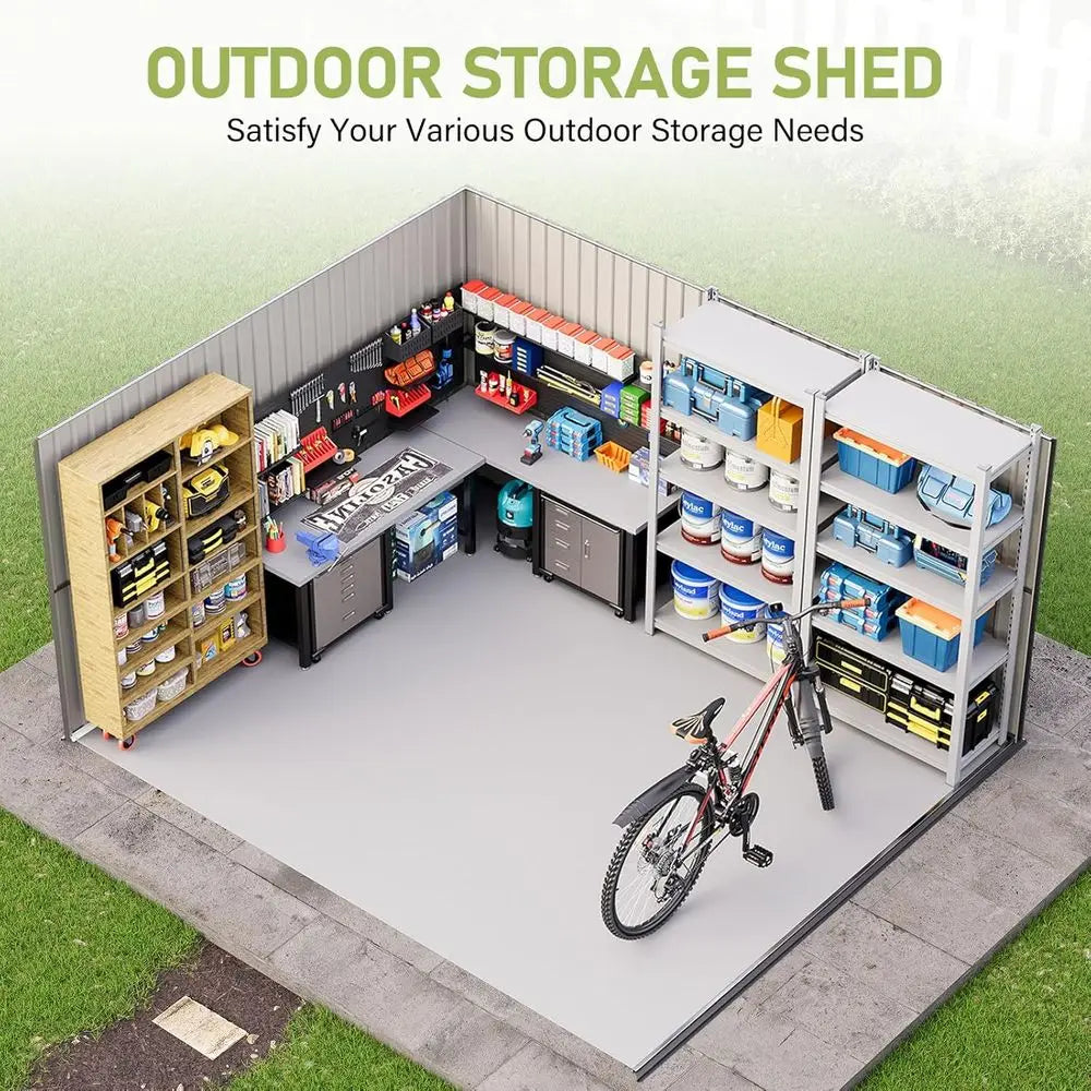 10 x 12 Outdoor Storage Shed with Lockable Door and 2 Windows, Grey/White for Garden and Patio