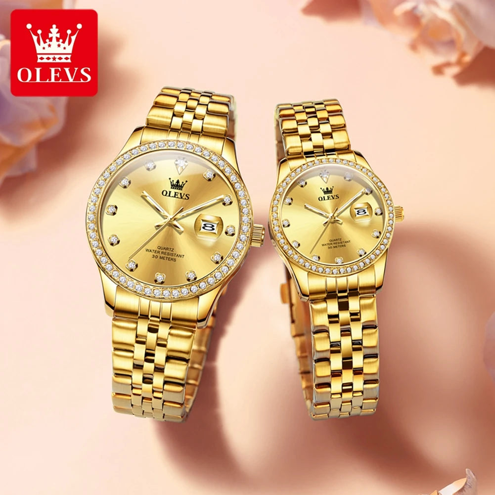 OLEVS Luxury Couple Watches Top Brand Original Quartz Watch for Man Waterproof Luminous Date Stainless Steel Classic Fashion