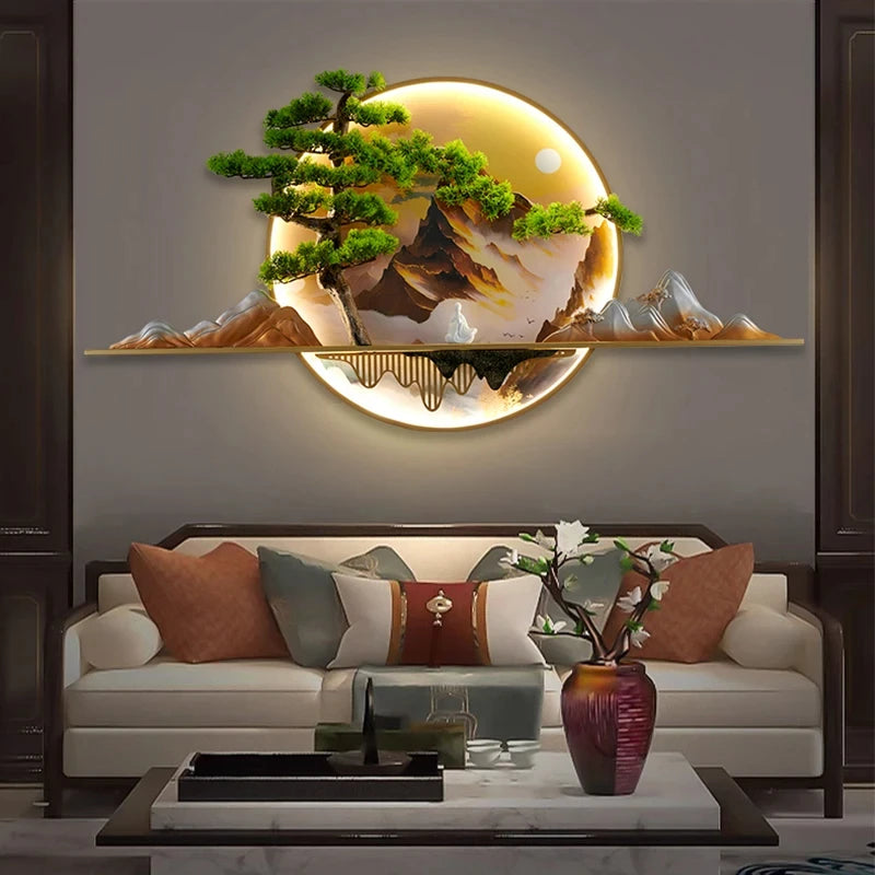 Modern Chinese Picture Creative Landscape Picture Lamp Home Decor Living Room Study Bedroom Wall 3d wall painting with lights