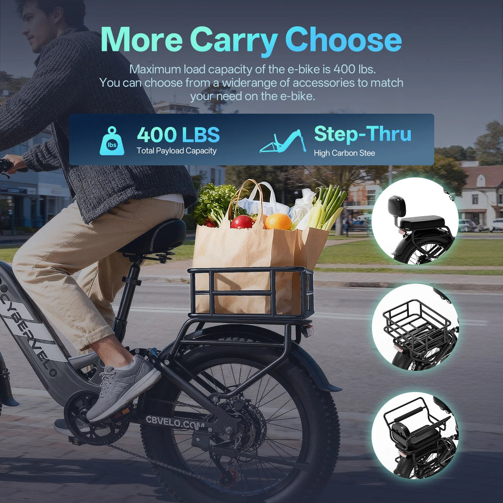 1500W Peak 20 Inch Wide Fat Tire Step-Thru Ebike, Original Shimano 7-Speed Shift, 48V 20Ah Detachable Battery, Long Range Urban Daily Commute Adult Electric Bicycle EK12