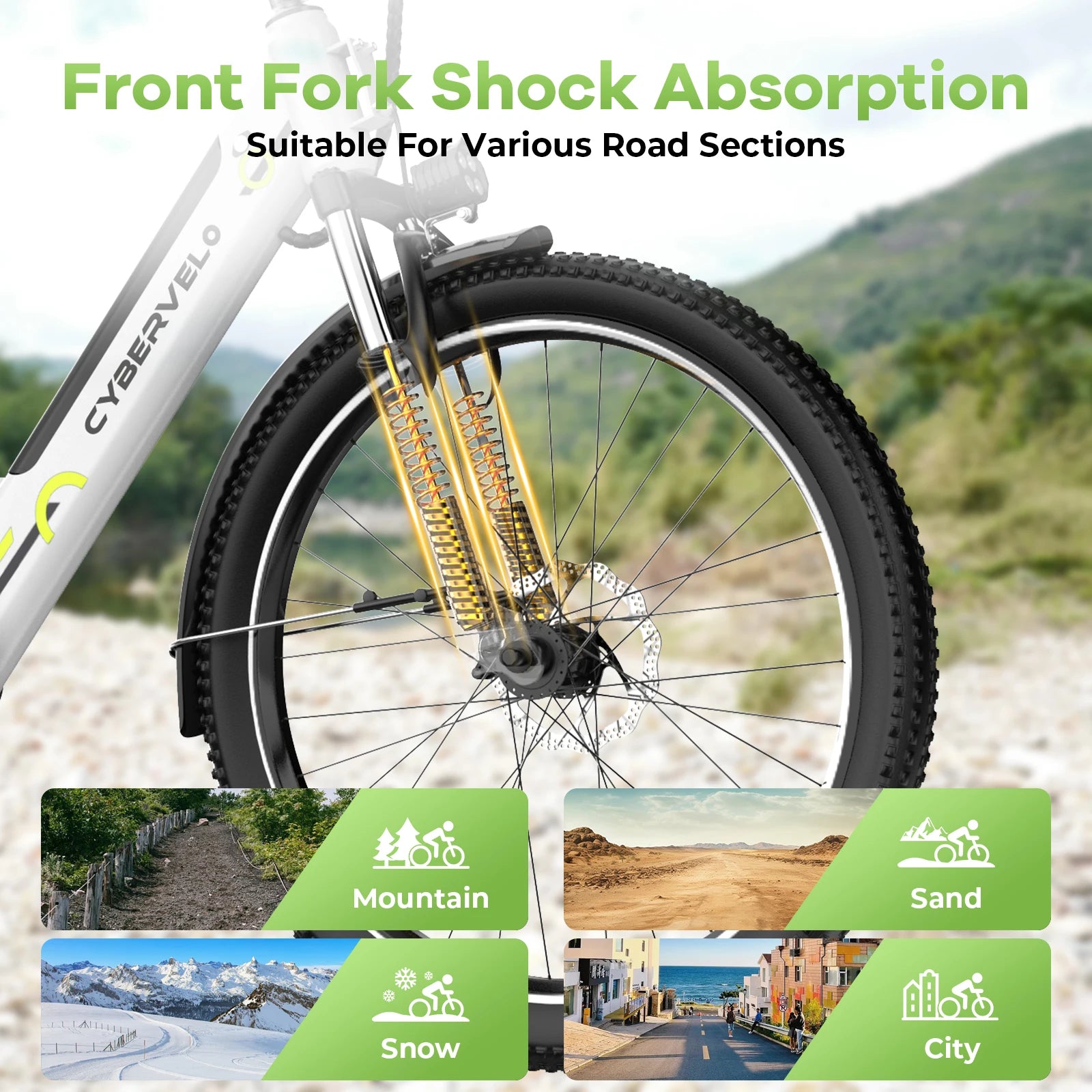 1000W Peak Electric Bike for Adults, 26 Inch Step-Thru Urban Commuter Ebike, Built-in Removable Battery 7-Speed Daily City Travel Cybervelo EK2