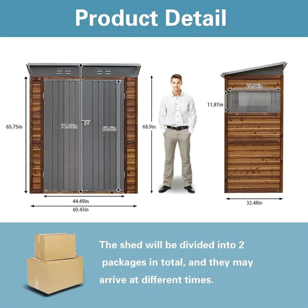 3x5 Outdoor Wooden Storage Shed with Windows, Ventilated, Ideal for Garden Tools and Patio Accessories