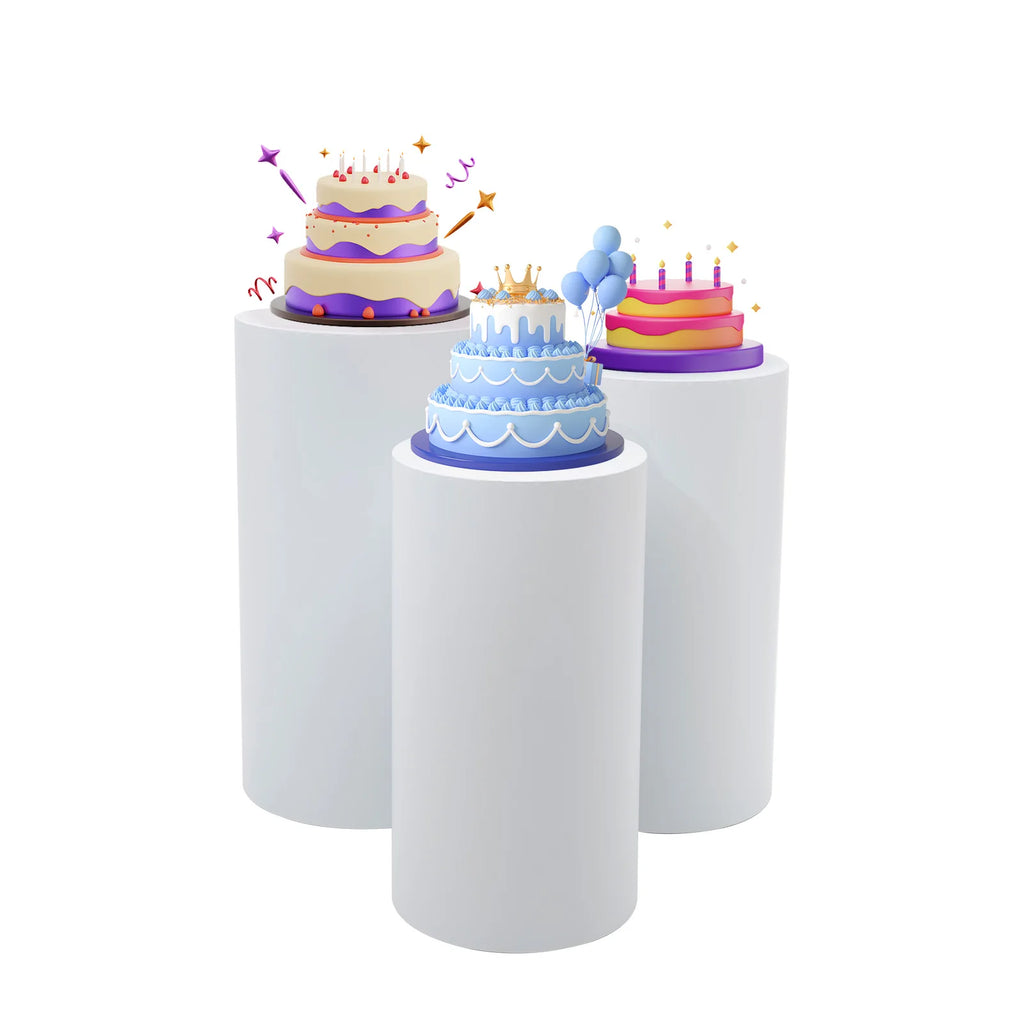3 Pcs Round Cylinder Pedestal Stand For Wedding Party Display Stand Decor White