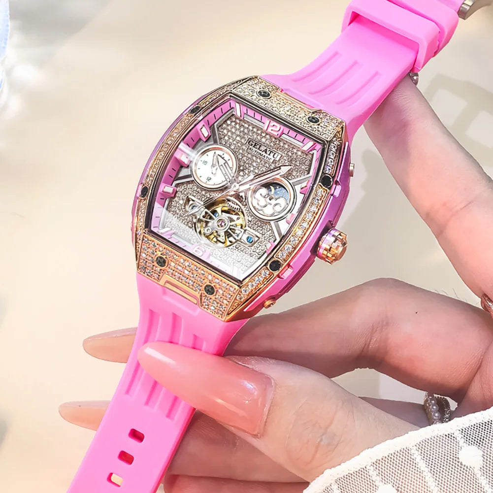GELATU beautiful ladies' watches waterproof Diamond dial Automatic mechanical watch for women skeleton genuine brand wristwatch