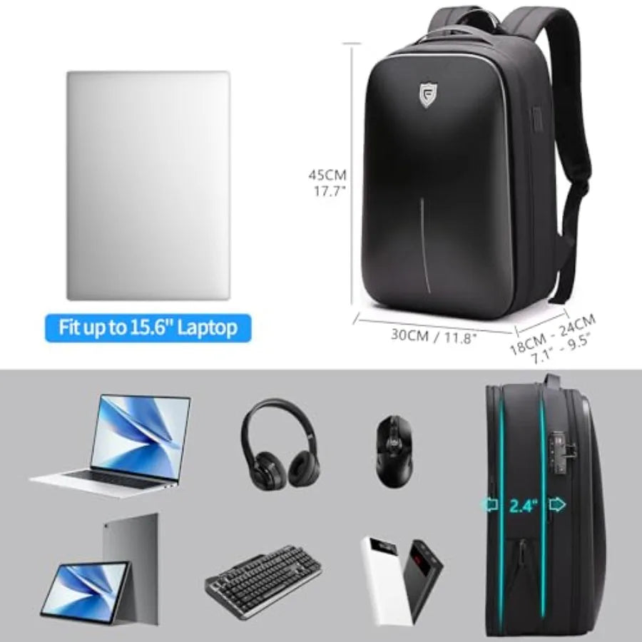 FENRUIEN Gaming Laptop Backpack 15.6 Inch Expandable Hard Shell Backpack with USB Charging Port Water Resistant Business Comput