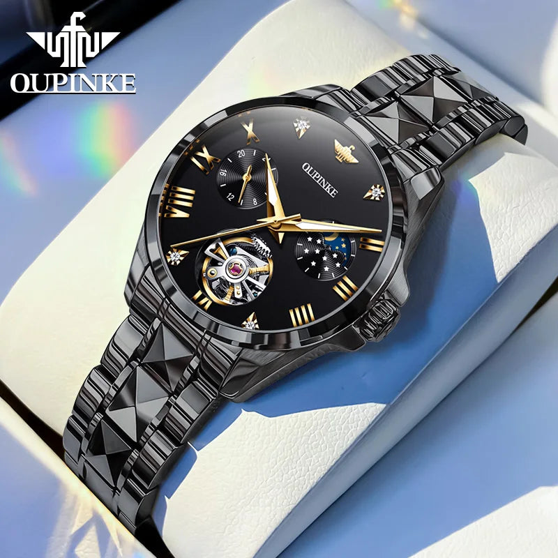 OUPINKE 3202 Women Watch Original Tungsten Steel Moon Phase Waterproof Watch Luxury Swiss Brand Women Automatic Mechanical Watch