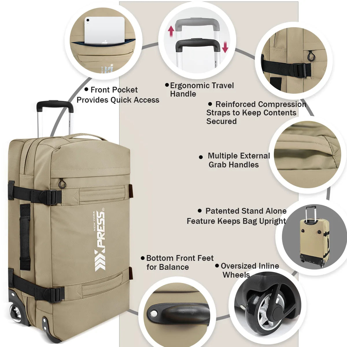 20"/26"/30" Waterproof Rolling Duffel Set 3pcs Softside Luggage Trolley Travel Bag Luggage Set for Adventure & Business Trip