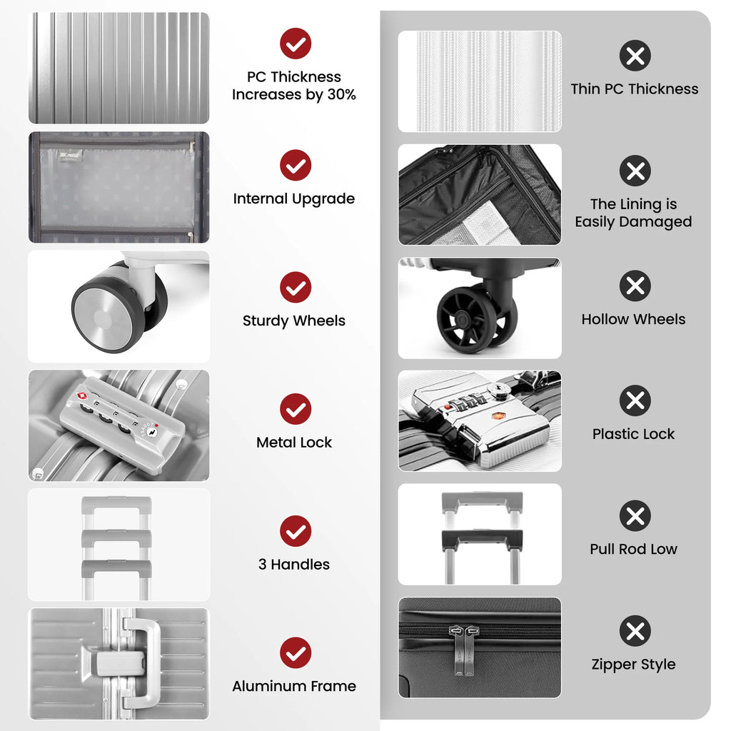 Trolley Luggage 20inch 28inch High Quality Aluminum Frame Rolling Suitcase Carry-On Luggage With Spinner Wheels & TSA Lock