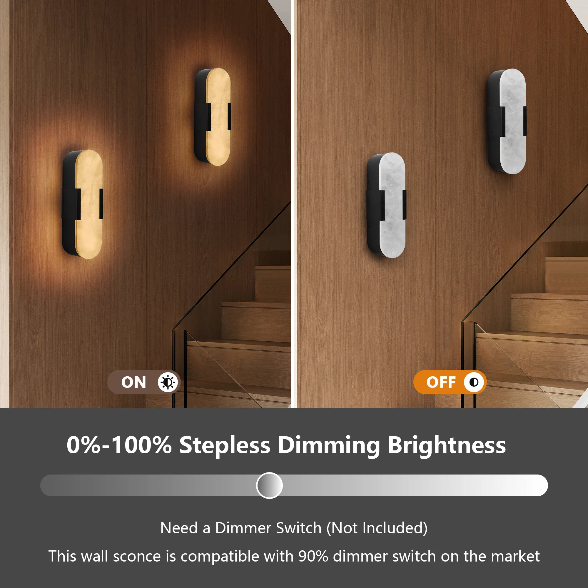 2-Pack Marble Wall Lamps Spanish Natural Marble Lampshade Matte  Metal Frame Dimmable Led Wall Lights for Living Room / Hallway