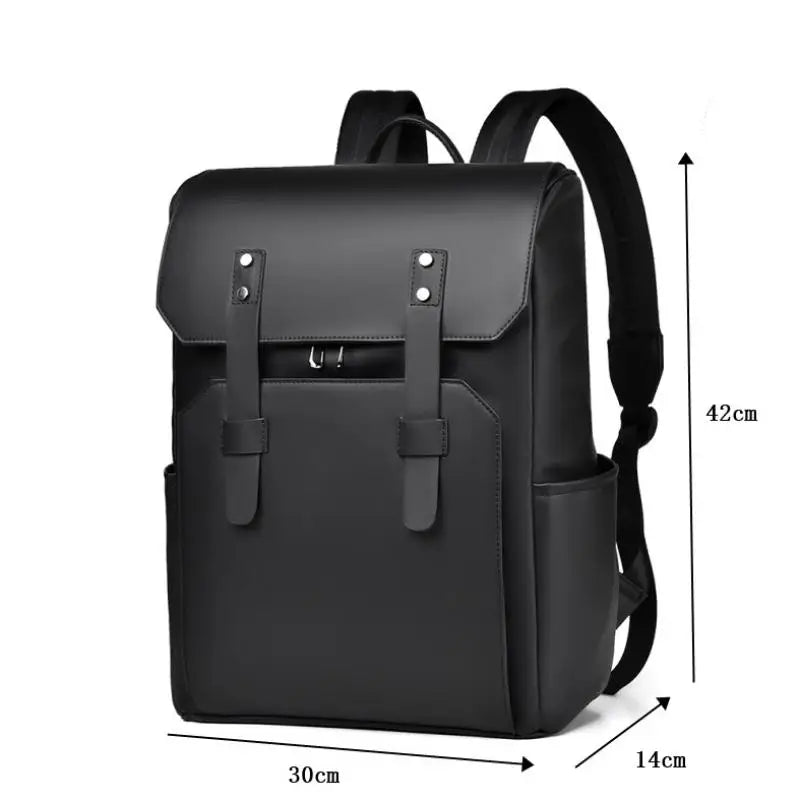 Classic Black Leather Backpack, Waterproof Business Bag for Men, Durable School & Work Backpack with Laptop Compartment