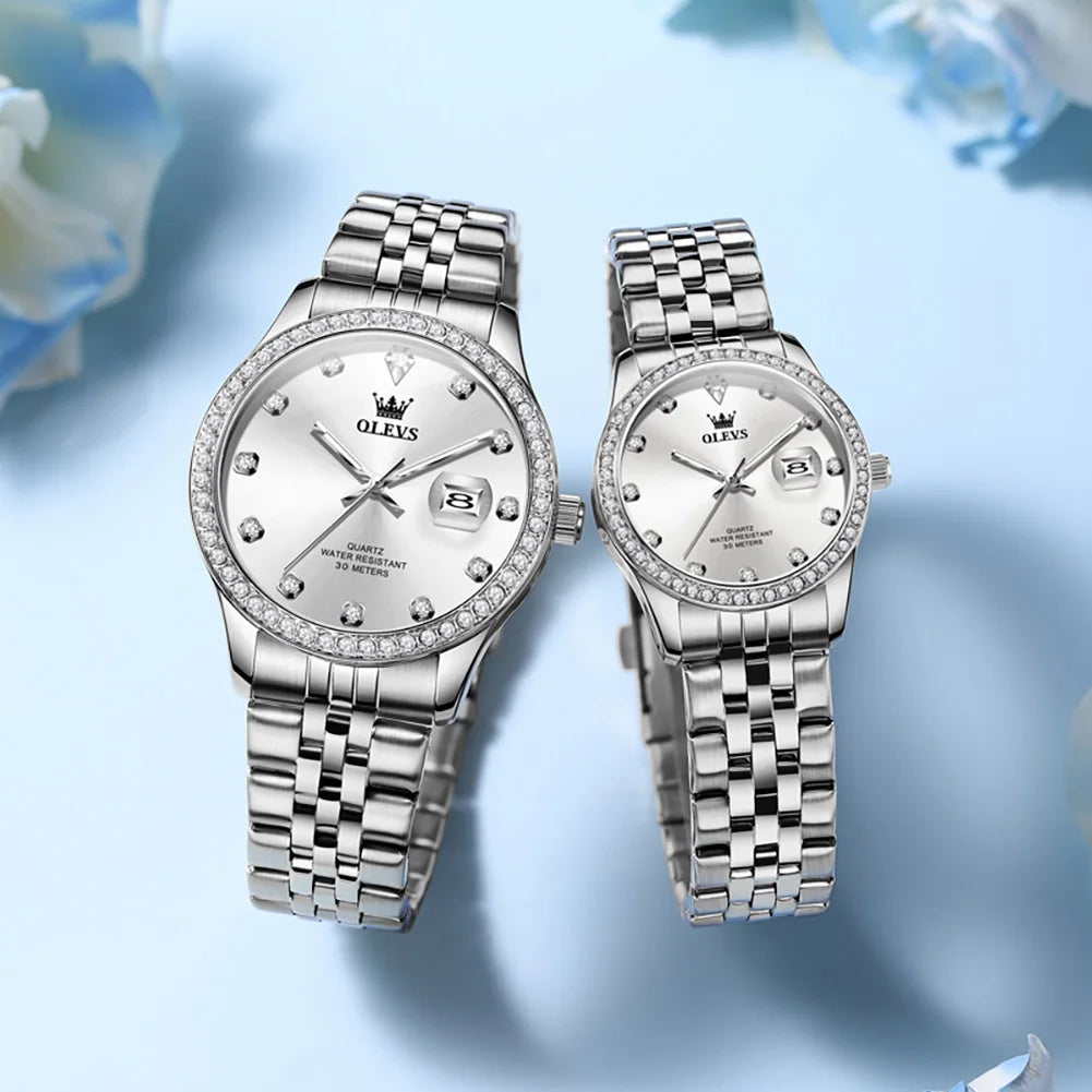 OLEVS Luxury Couple Watches Top Brand Original Quartz Watch for Man Waterproof Luminous Date Stainless Steel Classic Fashion