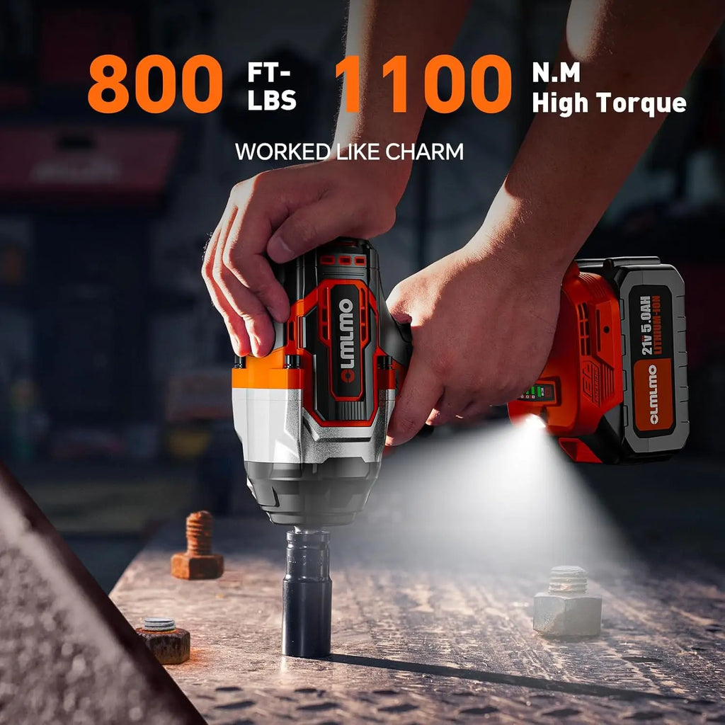 OLMLMO Impact Professional Wrench 1100N.m Screwdriver Socket Lithium Battery Electric Cordless High Speed Car Truck Repair Power
