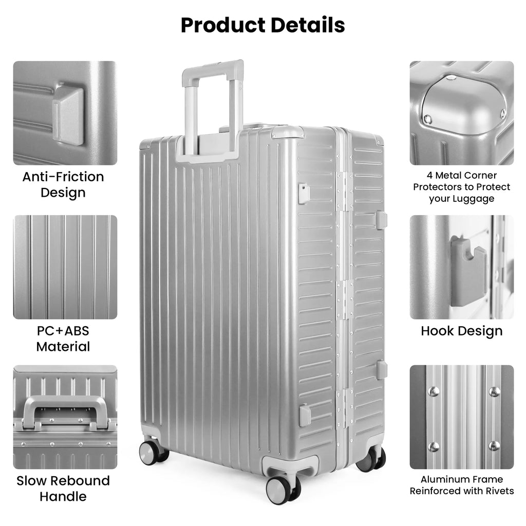 Trolley Luggage 20inch 28inch High Quality Aluminum Frame Rolling Suitcase Carry-On Luggage With Spinner Wheels & TSA Lock